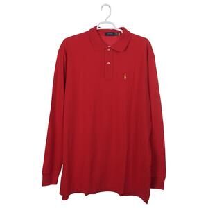 NWOT Polo Ralph Lauren Polo Shirt 2XLT Red Cotton Mesh Yellow Pony Long Sleeve